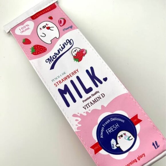 Brand New Strawberry Milk Carton Pencil Case Stationery - Picture 1 of 3